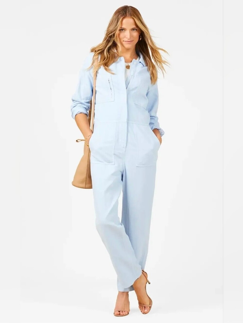 Outerknown Station Jumpsuit Zip Front Utility Organic Cotton Linen Blue Size XS